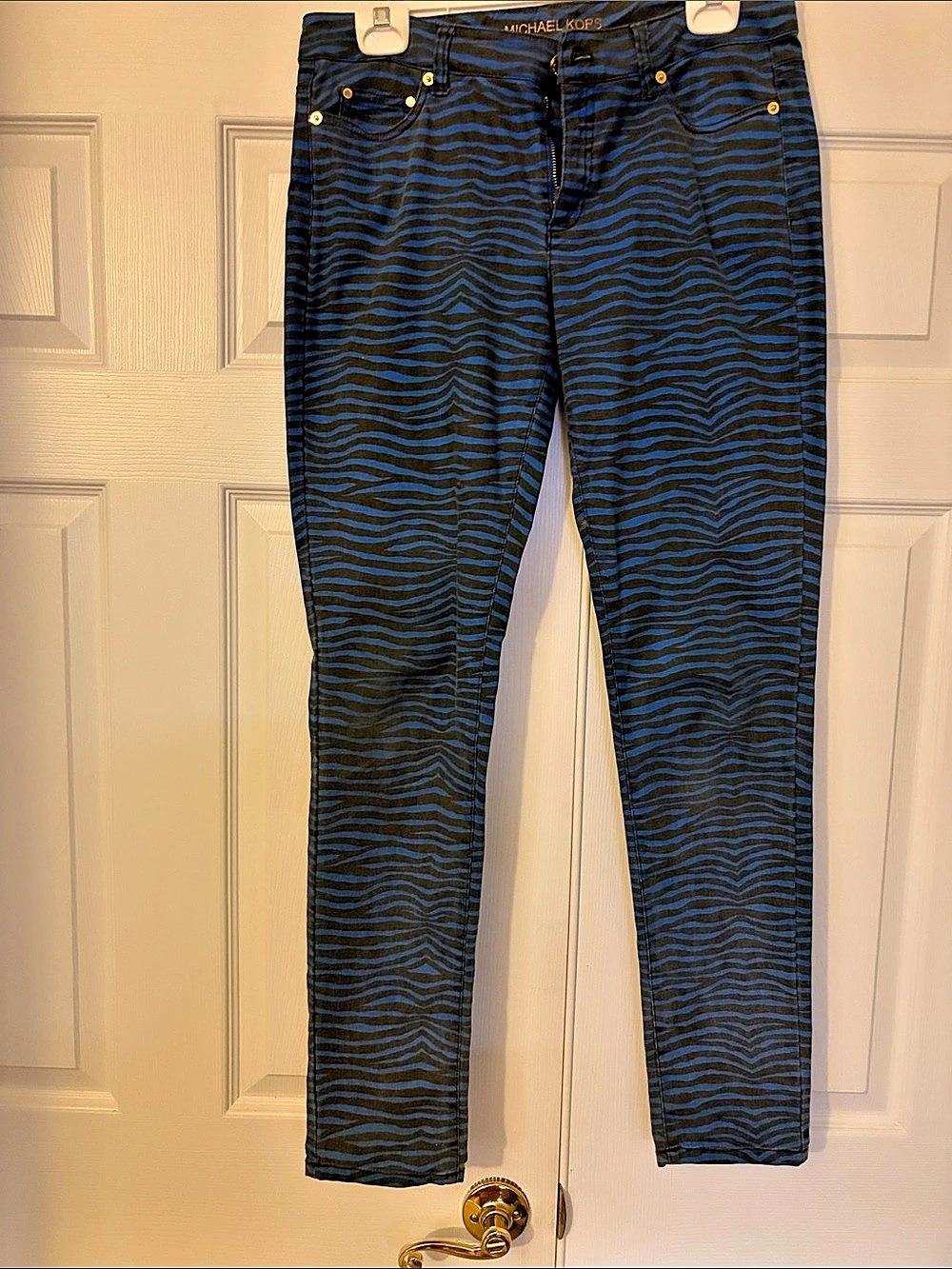 Michael Kors Zebra Print Skinny Jeans Blue & Black Size 8